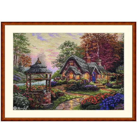 Beautiful Counted Cross Stitch Kit, Make A Wish Cottage, Forest Garden, Cottage House, Bridge over the Canal 46-37 14CT