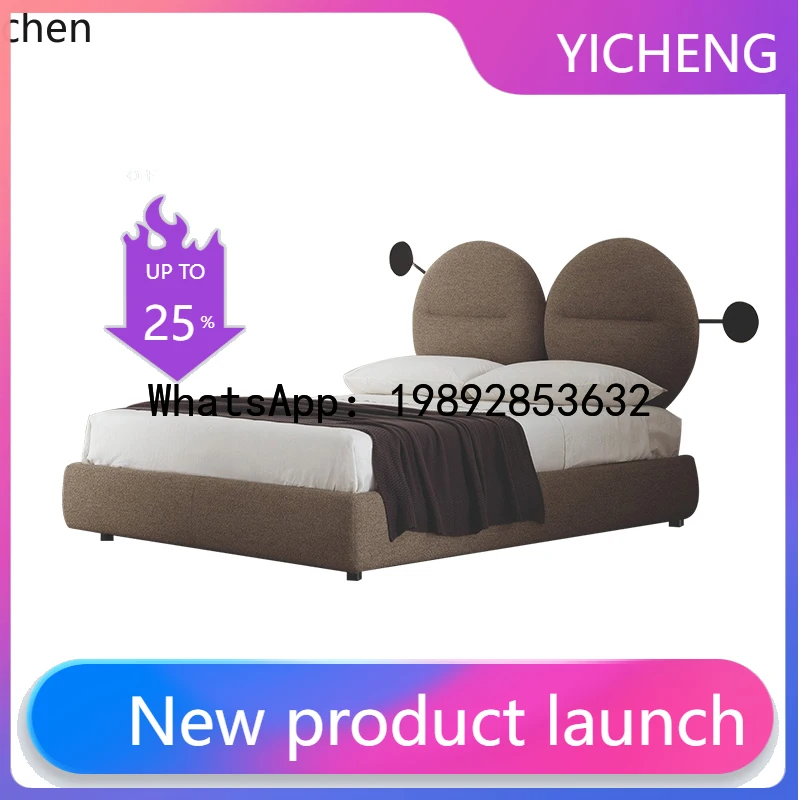 

X1 fabric bed girls modern simple bedroom boys soft bag with lamp double bed