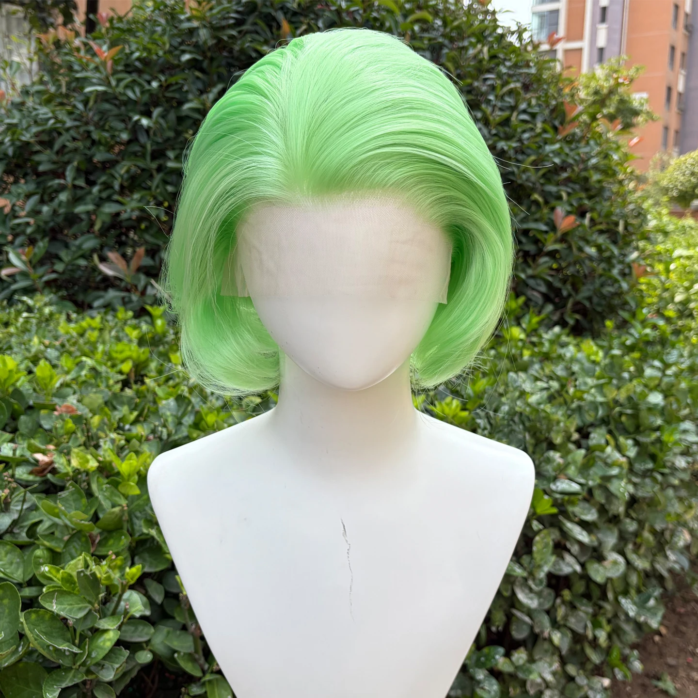 Light Green 13×4 Synthetic Lace Front Wigs Short Bob Cut Glueless Wig High Temperature Fiber Cosplay Straight Wig Free Part