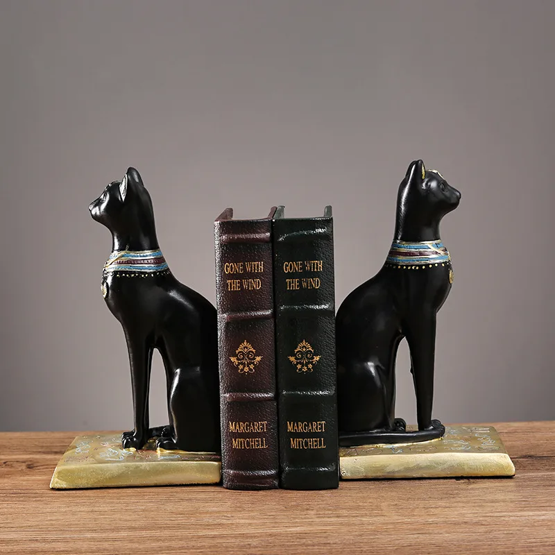 

Cross border retro Egyptian cat book stall resin light luxury entrance study bookshelf decoration model black cat book stand