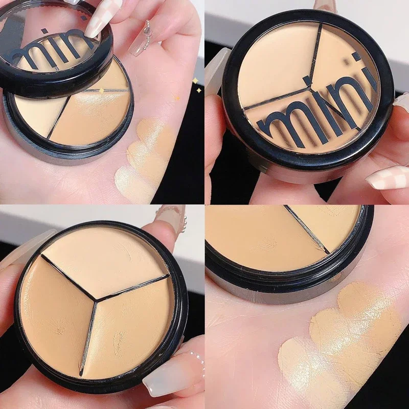 3 Colors Concealer Cream Full Coverage Acne Spot Dark Circles Contour Concealer Palette with Brush Moisturizing Cosmetics Makeup