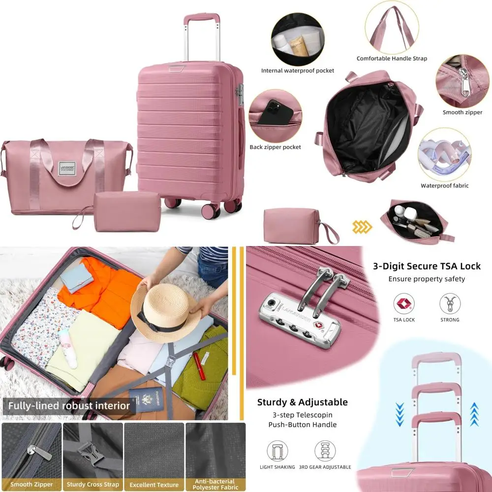 

3-Piece Hardside Spinner Luggage Set with TSA Lock, Duffel Bag, and Carry-On Suitcase for Travel