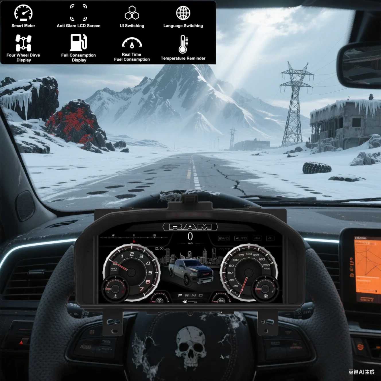 

13.1" Latest Car Digital Gauge Cluster For Dodge Ram 1500 2500 3500 2008-2012-2018 Instrument LCD Panel Dashboard Speedometer