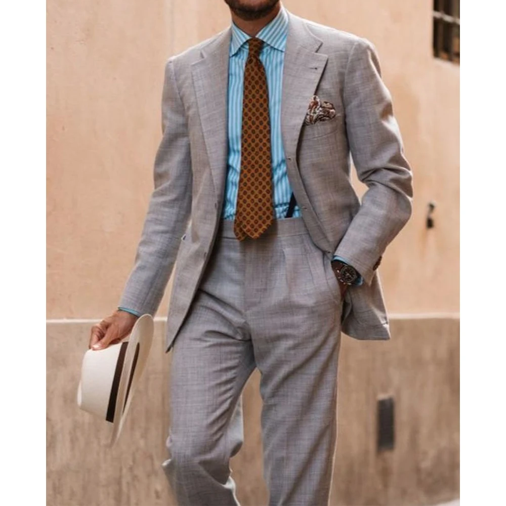 

Men Suit 2 Piece Set Cotton Linen Single Breasted Slim Fit Stylish Elegant Business Casual Suits for Men Comfortable Office Work