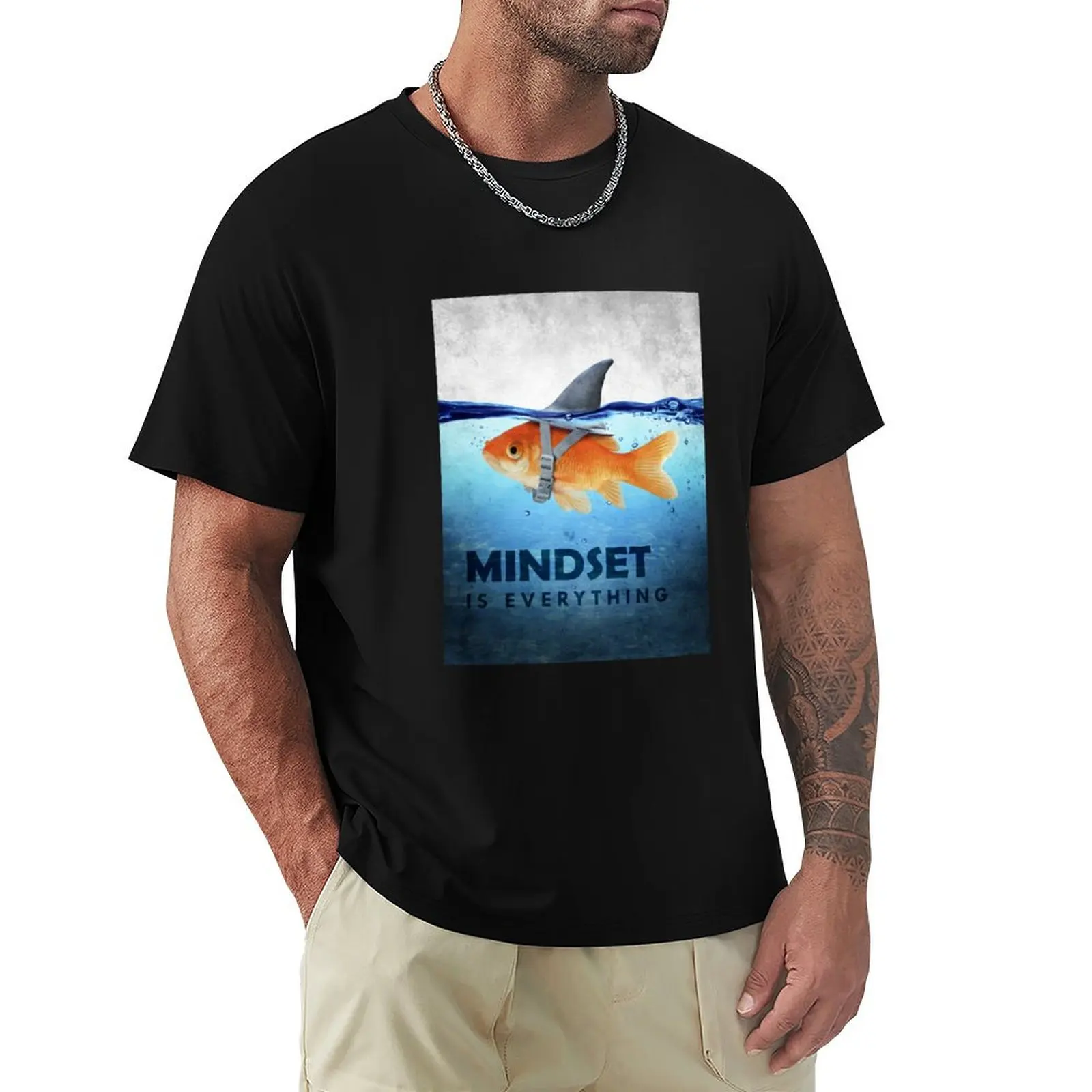 Mindset Is Everything Fish And Shark Illustration Motivation T-Shirt Lightweight Gym Training T-Shirt