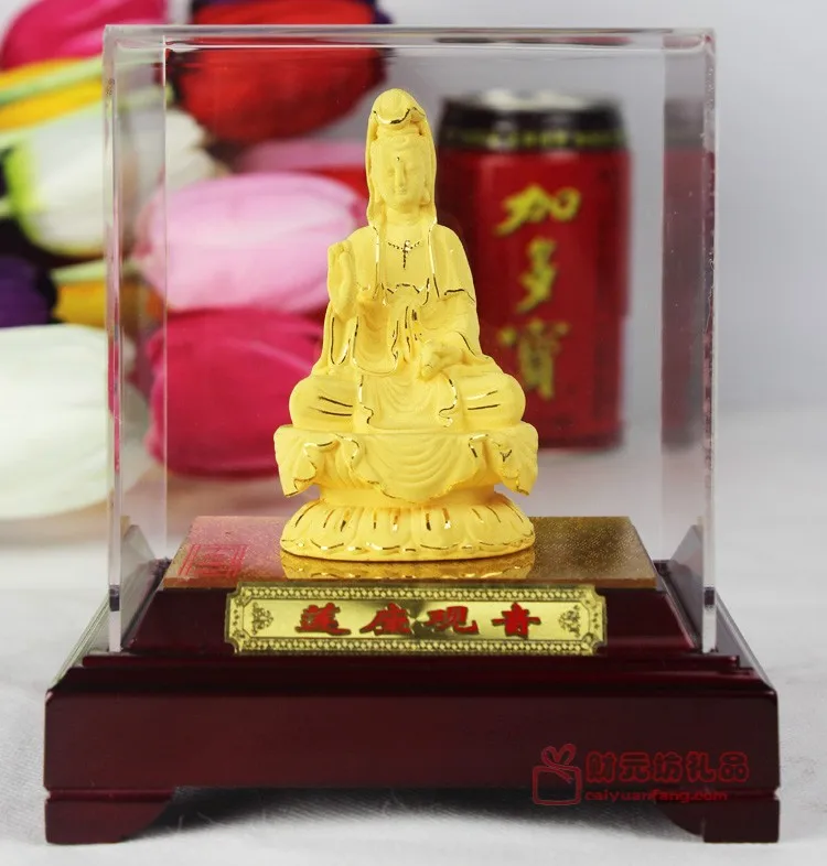 TOP ART collection -2020 home LIVING ROOM Decor-11 CM efficacious gold plating Buddhism Avalokitesvara safe statue sculpture