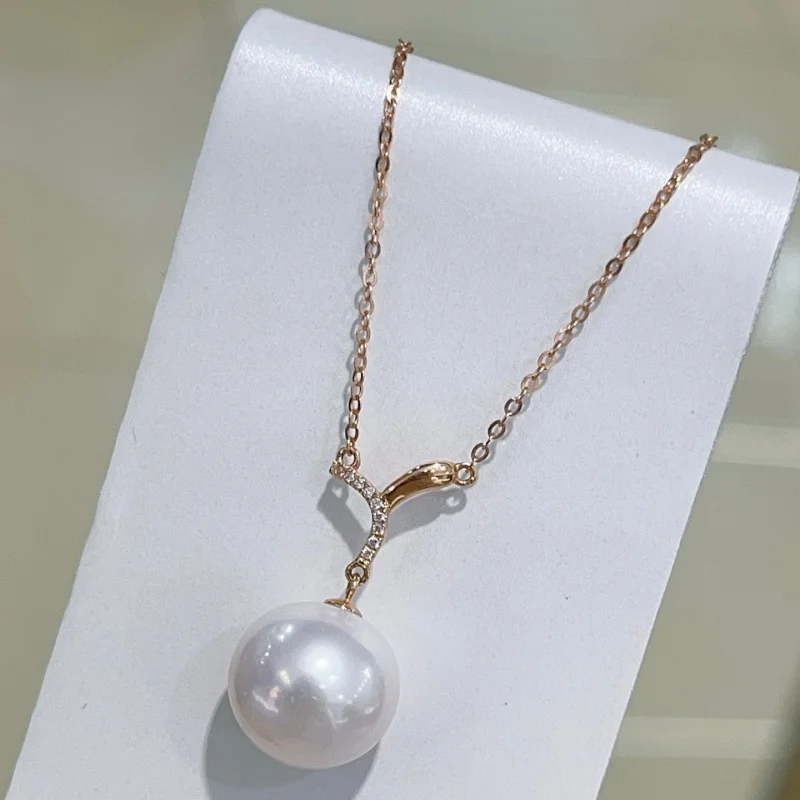 

SGARIT 18k Au750 Rose Gold Pendant Necklace For Women Sparkling Diamond Natural Fresh Water White Pearl Elegant Jewelry