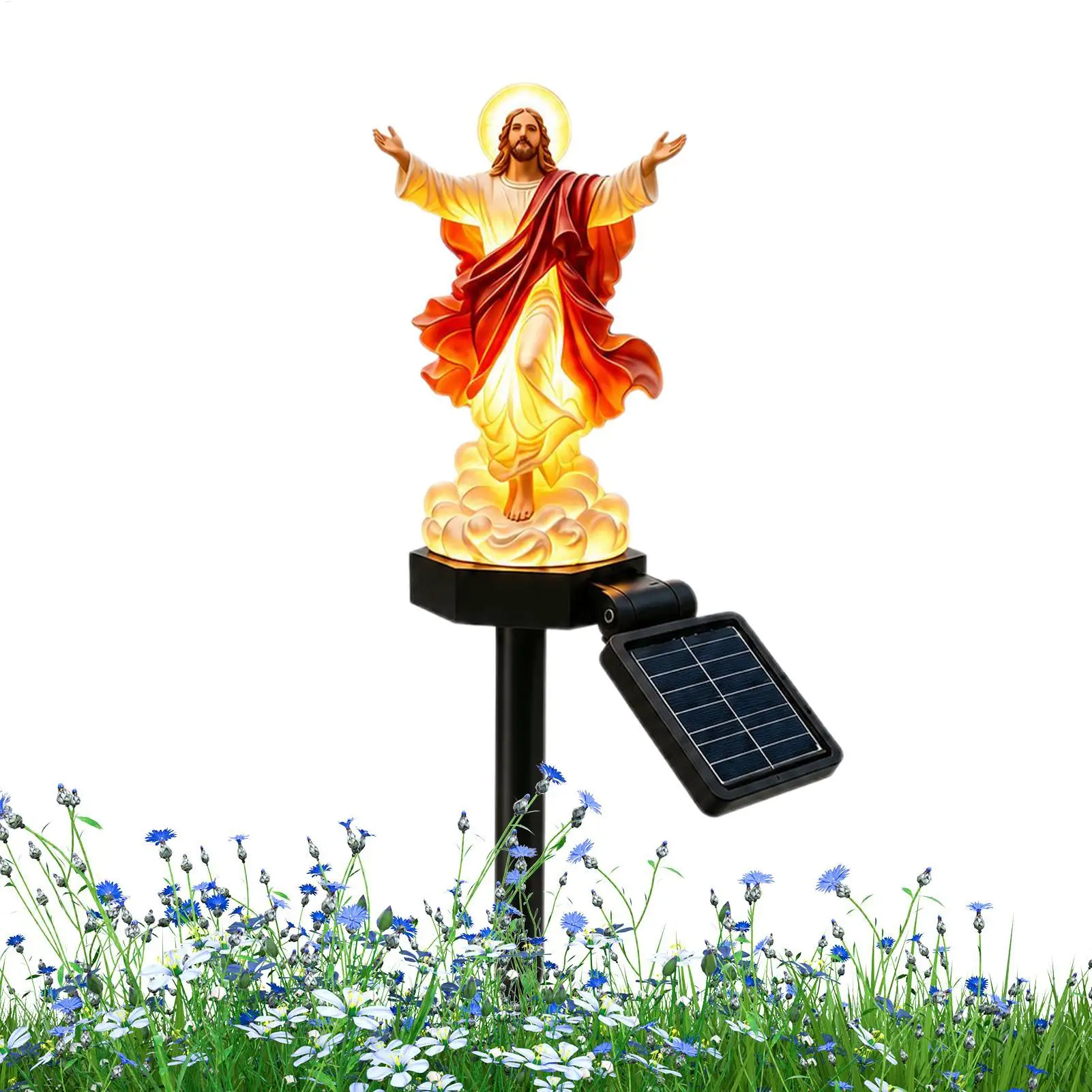Solar-powered Jesus Garden Statue, Automatic Halo Illumination Outdoor Faith Decoration, LED Waterproof Patio Statue, Lighted