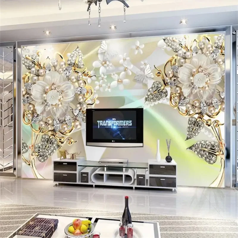 

Customized Wallpaper 3D Fashion Jewelry Flower Luxury Living Room TV Background Wall Home Decor Mural Papel de parede