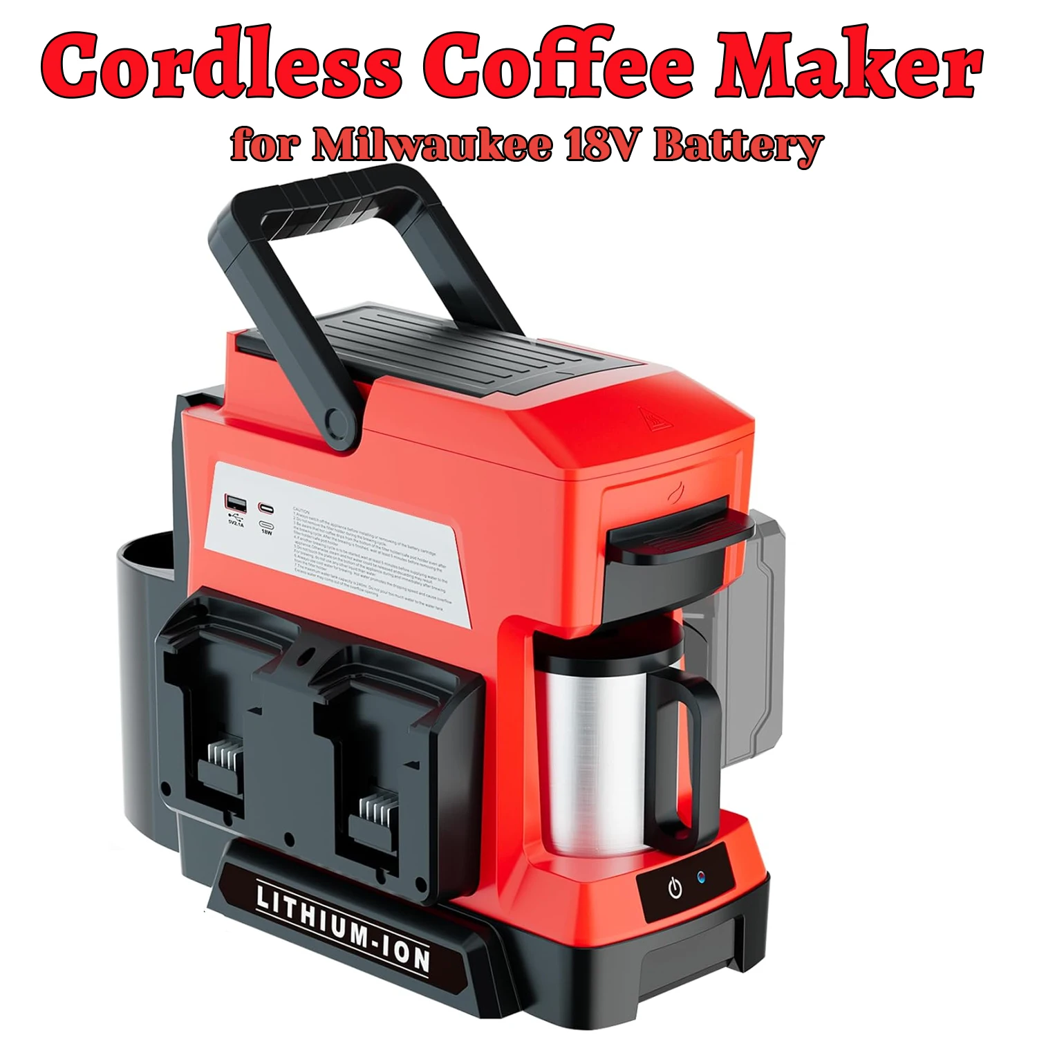 Cordless Coffee Maker For Milwaukee 18V Battery, Portable Single Serve Drip Machine , 3 Brewing Options, USB, for Camping