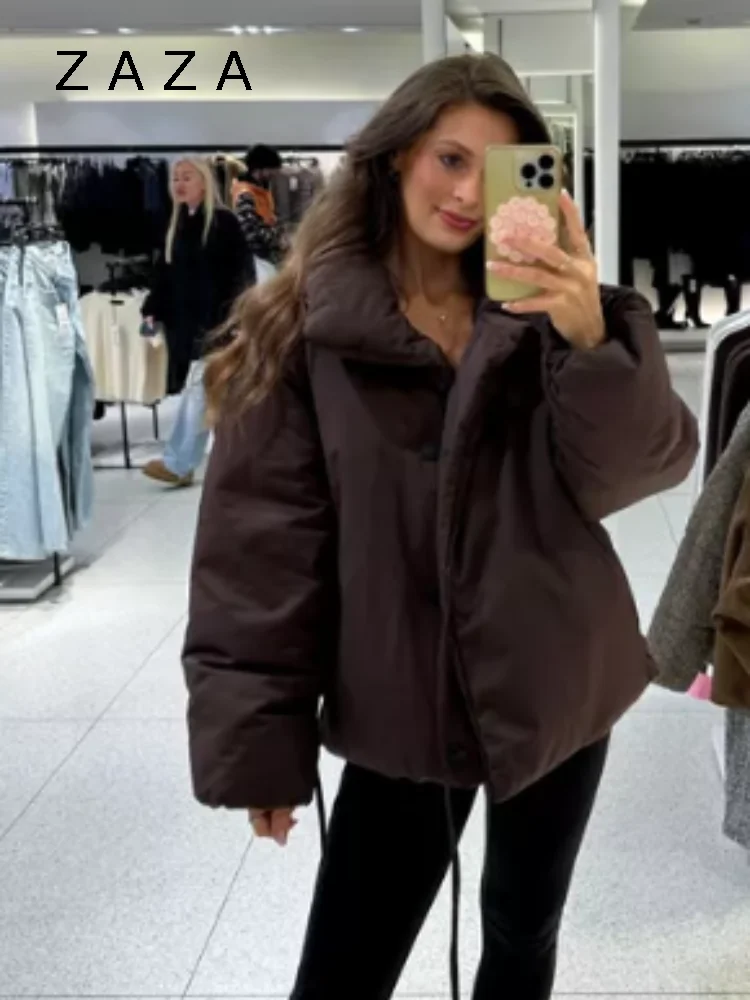 

Zaza New Lady Autumn Winter Puffer Jacket High Neck Lace Up Cotton Padded Coat Commuter Vintage Outwear 2025 New Lady Outwears