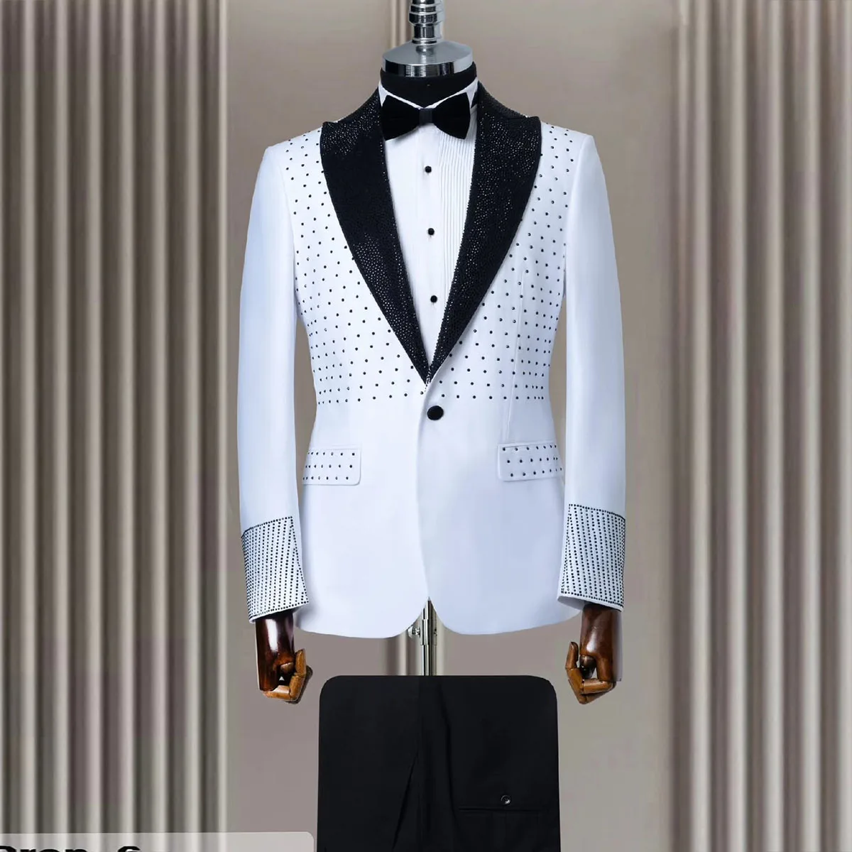 Customized 2 Pieces Sets Metallic Beaded Diamond Luxury Wedding Suits For Men Groom Tuxedos Male Prom Blazers Slim ropa hombre