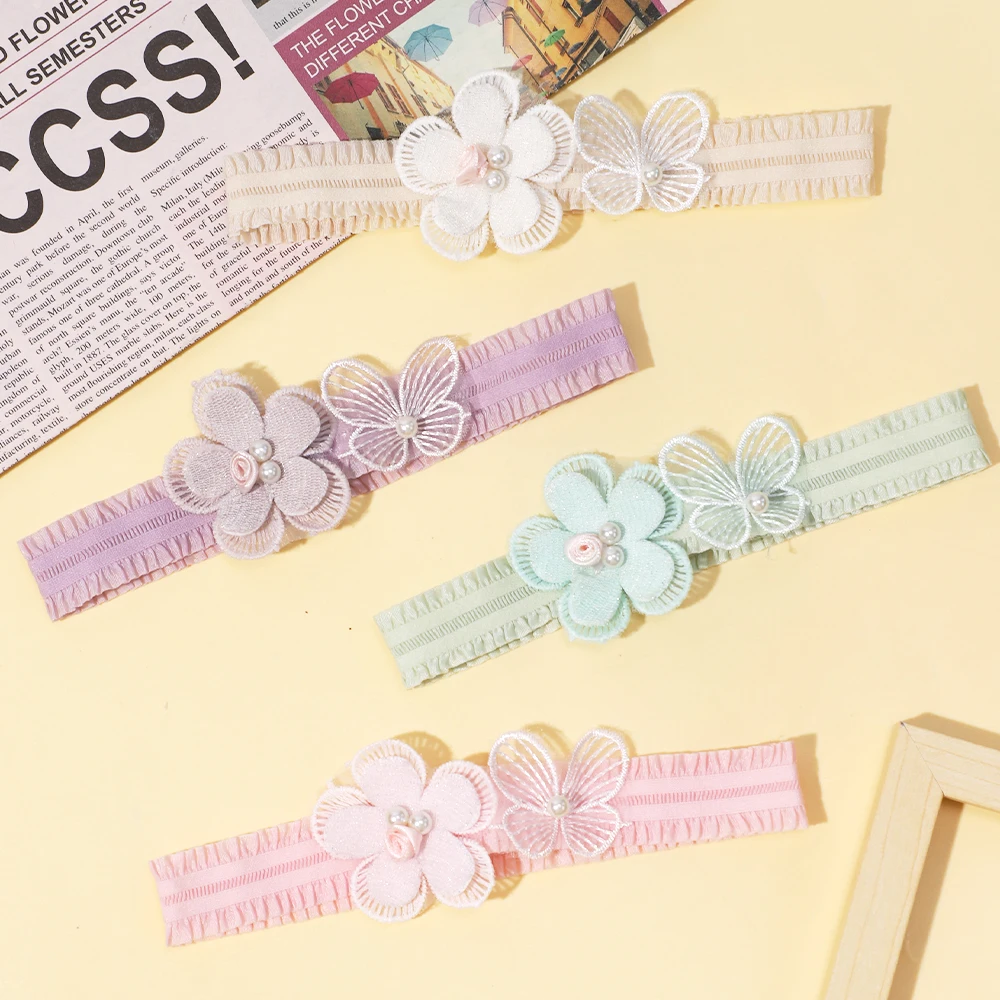 Baby Headband Solid Flower Butterfly Pearl Hair Bands Soft Elastic Kids Headwrap Hair Accessories for Baby Girls Newborn Infant