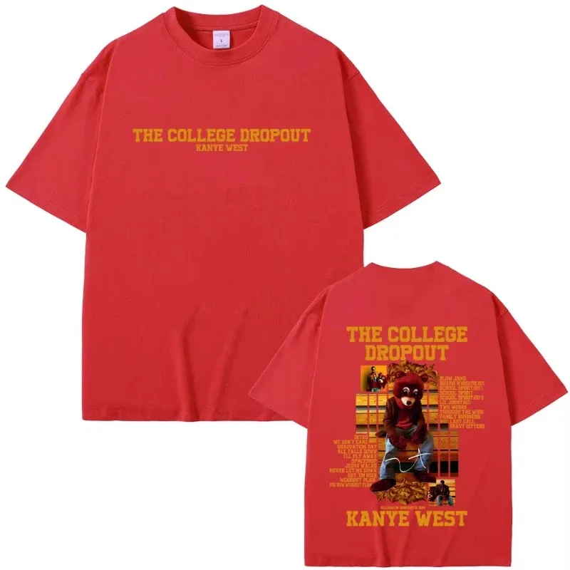 Rapper Kanye West Dropout Bear Pattern T-Shirt, Unisex Hip Hop Pop Music T-Shirt, Casual Pure Cotton Retro Women And Men T-shirt
