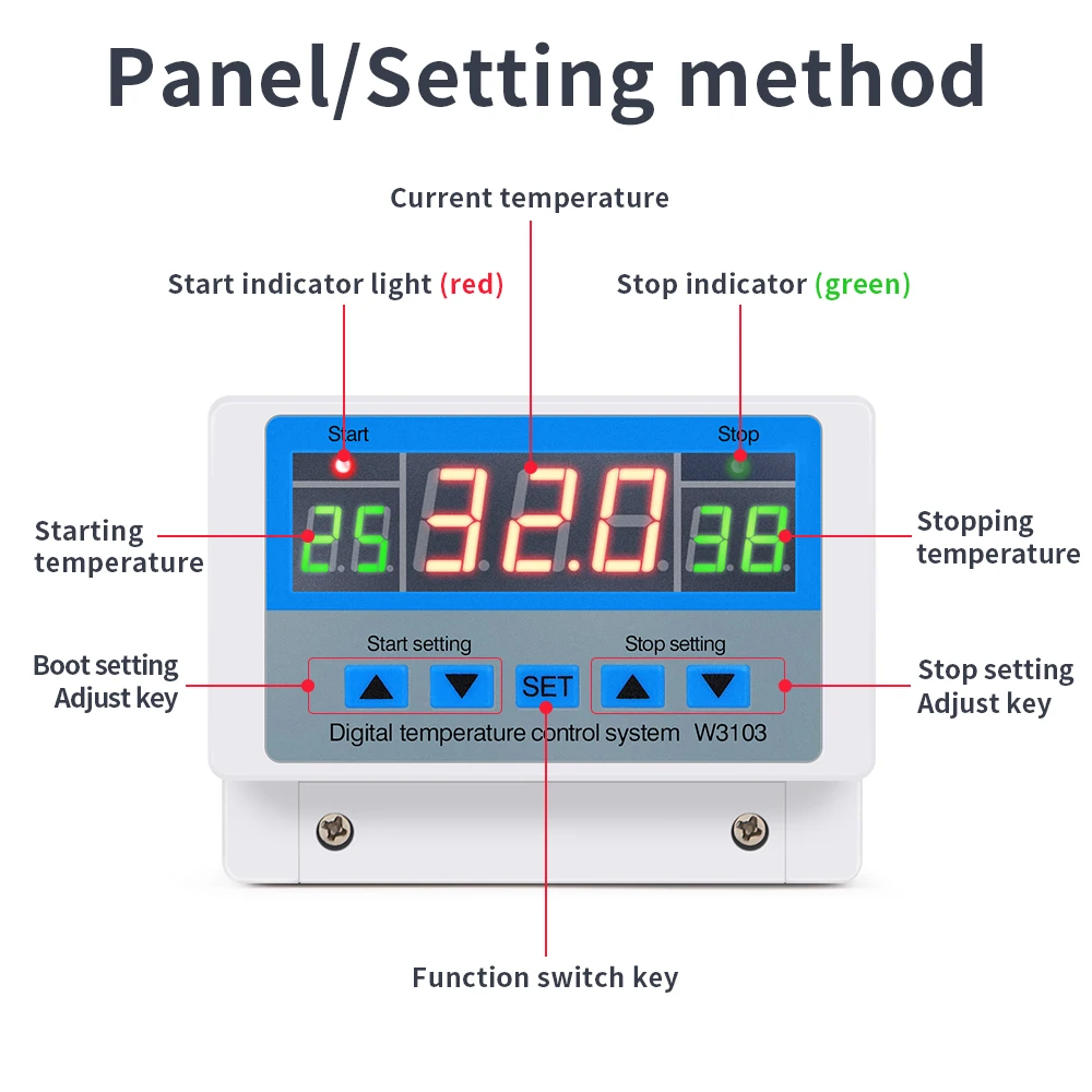 Imagem -05 - Digital Sensor de Temperatura Controlador do Medidor 5000w 30a Termostato Automático do Aquecimento Termorregulador do Aquário Xh-w3103