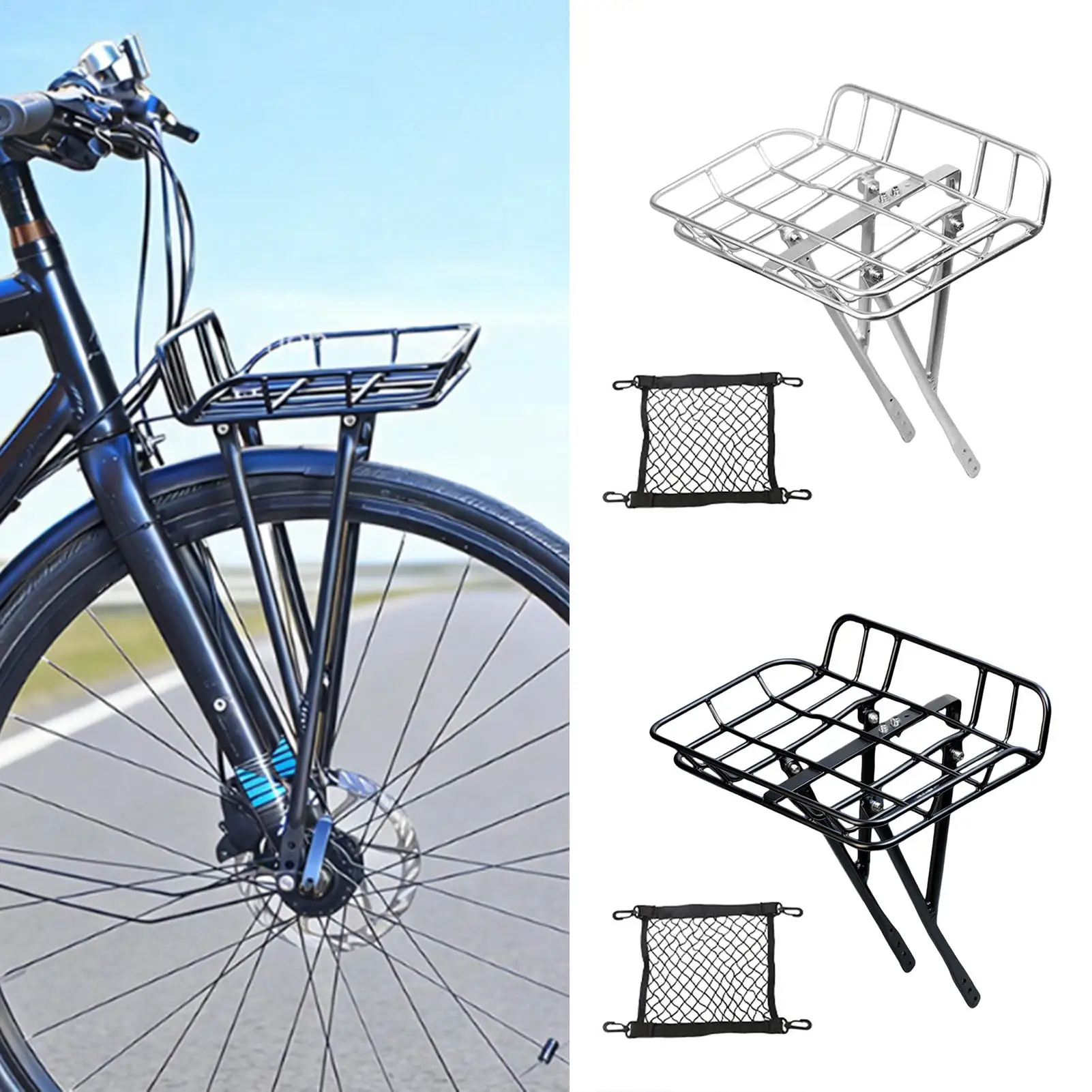 Bike Front Rack Cargo Carrier with Adjustable Struts Bike Basket Front Storage Rack for Touring Commuting Travel Outdoor
