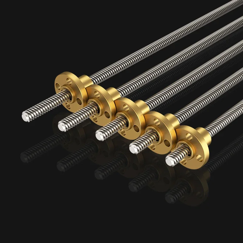 Peça de impressora 3D T8 Parafuso de chumbo com porca OD 8mm Chumbo 2mm Passo 2mm 100mm 200mm 300mm 400mm 500mm Parafuso de chumbo com porca de latão Reprap