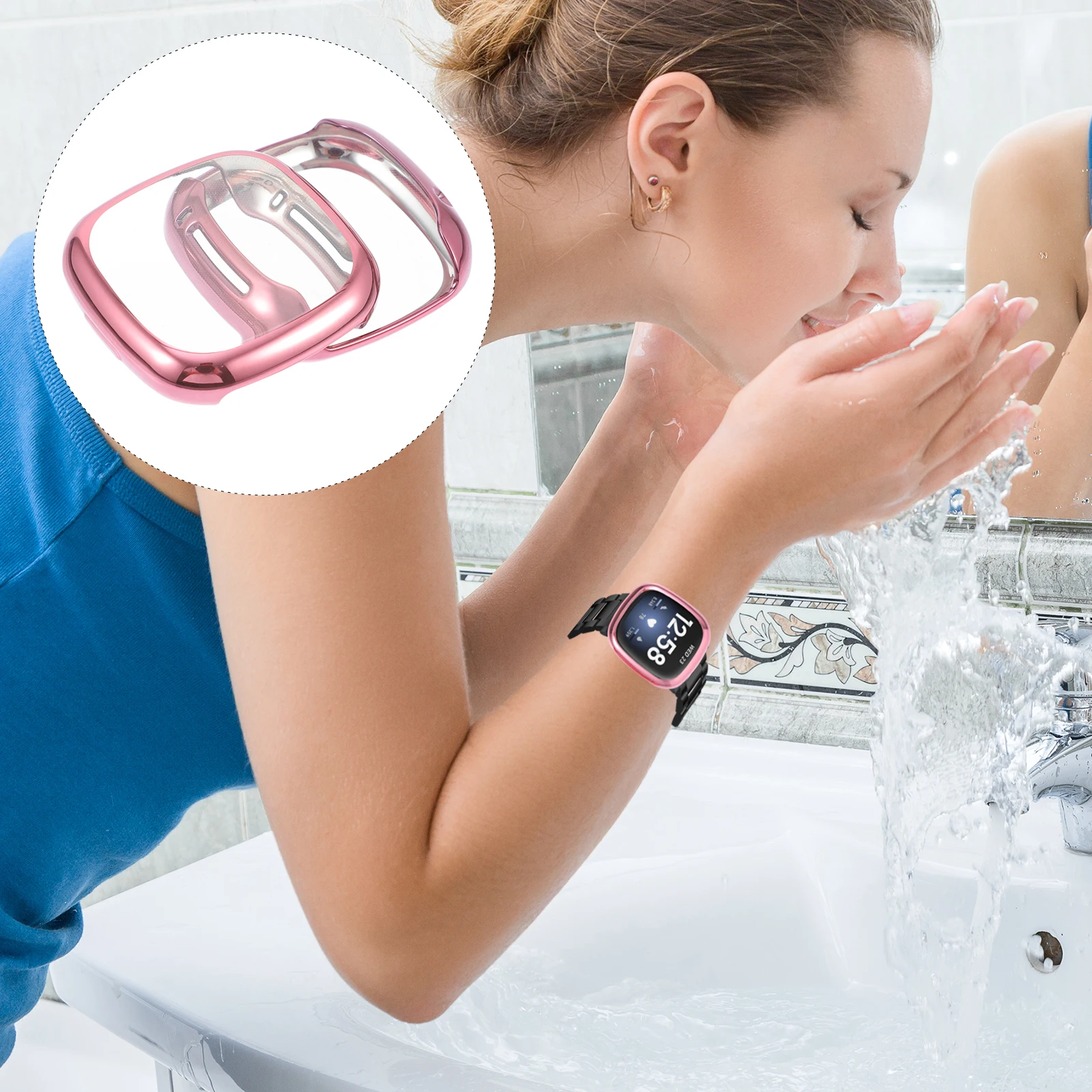

2Pcs Tpu Exquisite Craftsmanship Watch Shell Scratch Resistant Cover For Fitbit Versa3 Sense Smartwatch Cases