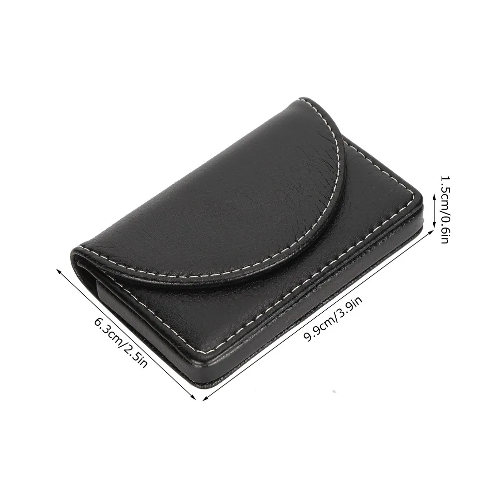Leather Business Card Holder Litchi Texture Semi Circular Card Case Magnetic Invisible Closure Leather Holder Business Present