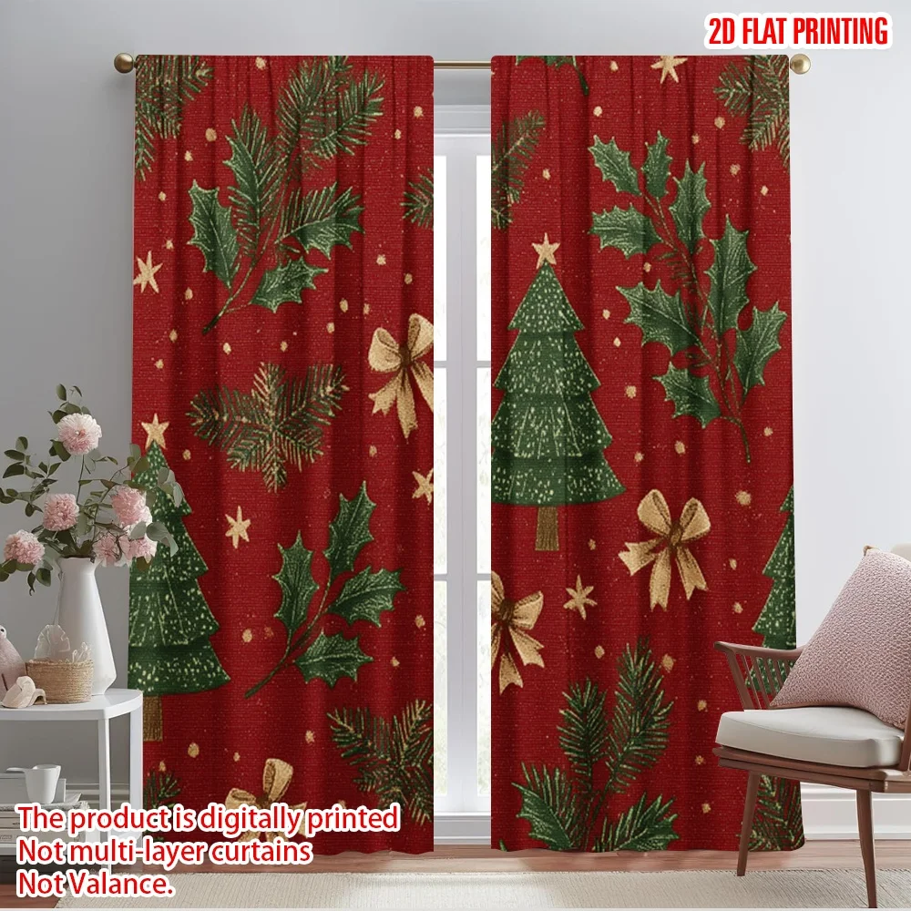 2pcs,2D plane printing Print Curtains Adorable Santa Hat & Scarf Polyester Easy Install (without rod) Room Decor Perfect for