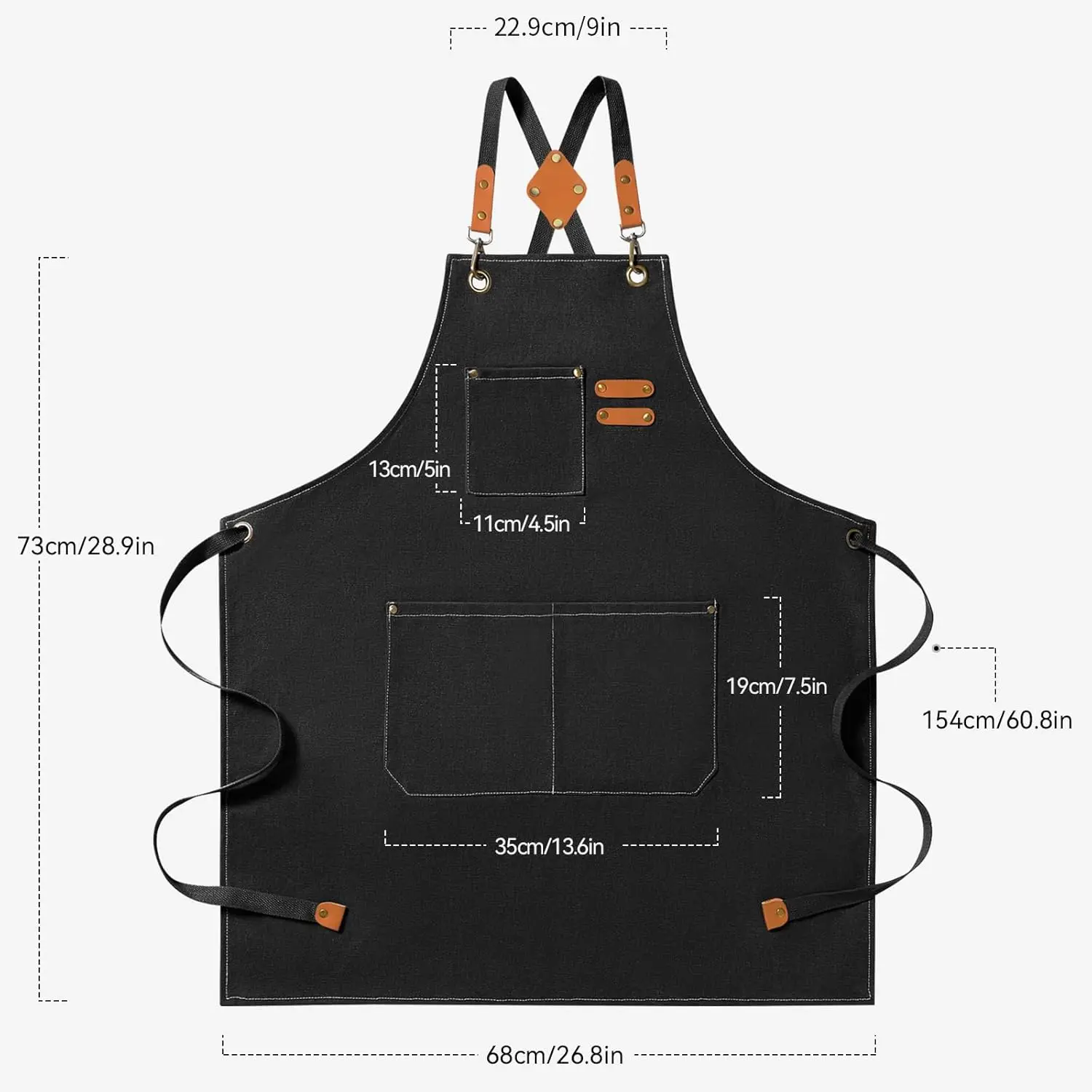 LMETJMA Chef Apron Canvas Cross Back Chef Cotton Aprons for Men Women with Large Pockets Adjustable Kitchen Work Apron For JT310