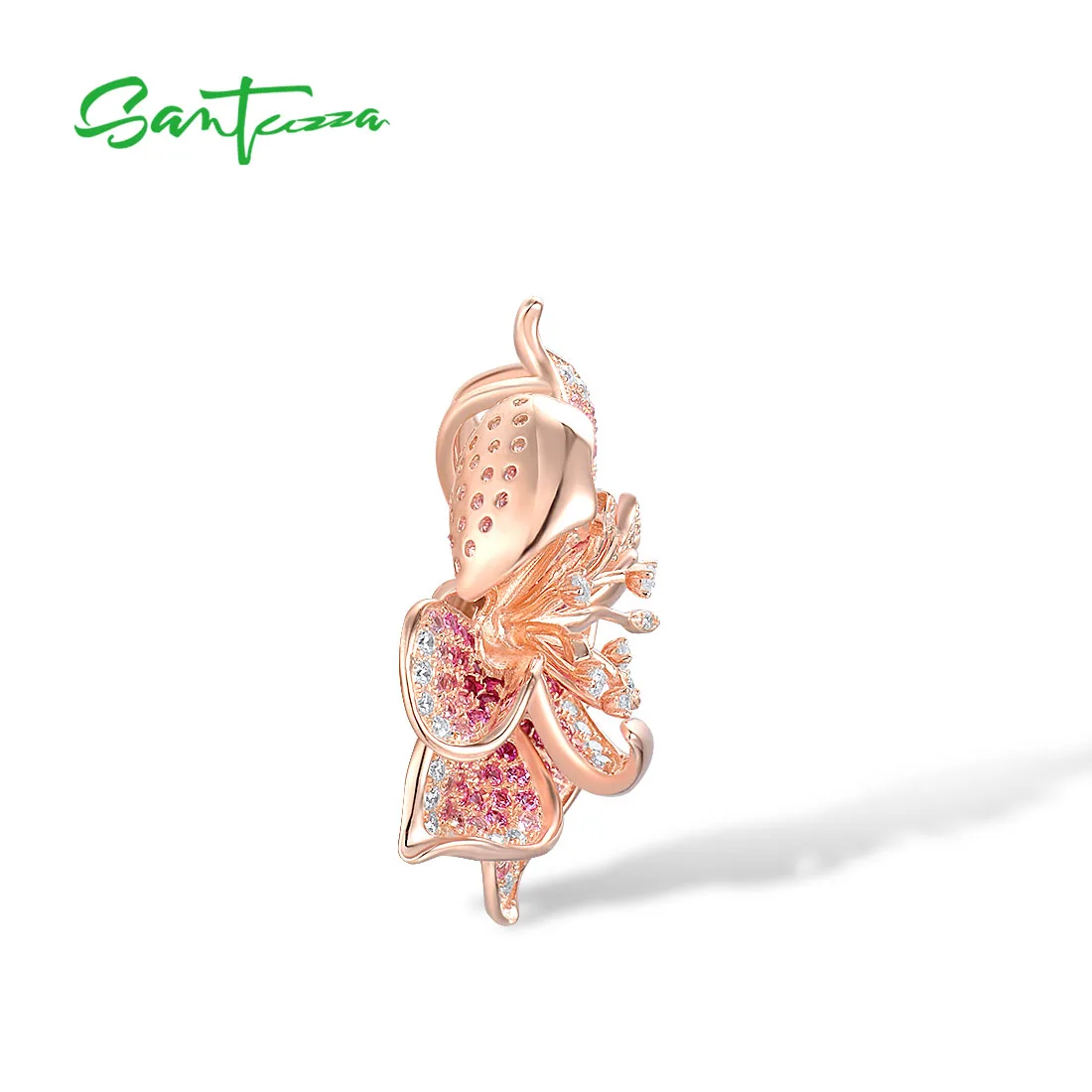 SANTUZZA 925 Sterling Silver Pendant For Women Lab Created Ruby/Pink Sapphire White CZ Gradient Flower Pendant Fine Jewelry