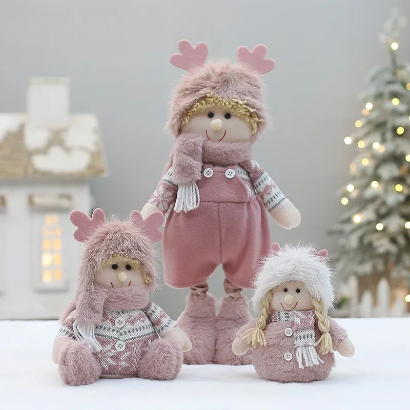 Ornamenti per bambole di natale decorazioni di buon natale per la casa bambole di peluche rosa per ragazze scena della finestra 2025 regalo di