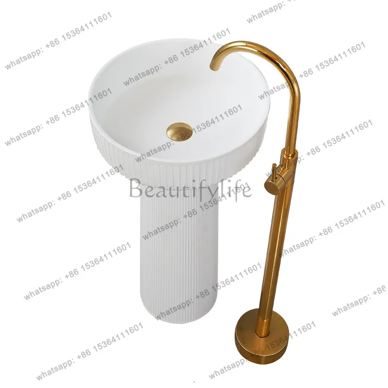Striped column wash basin ceramic round artificial stone art basin mushroom wash basin