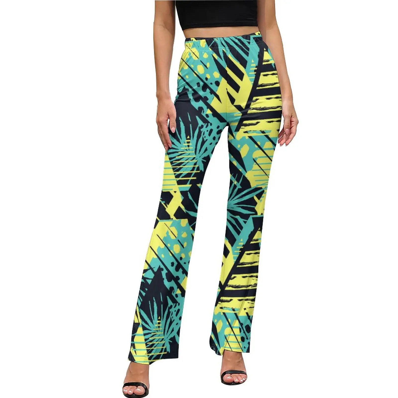 

Palm Leaf Print Pants Abstract Geometrical Casual Flared Trousers Summer Female Printed Korean Fashion Slim Pants