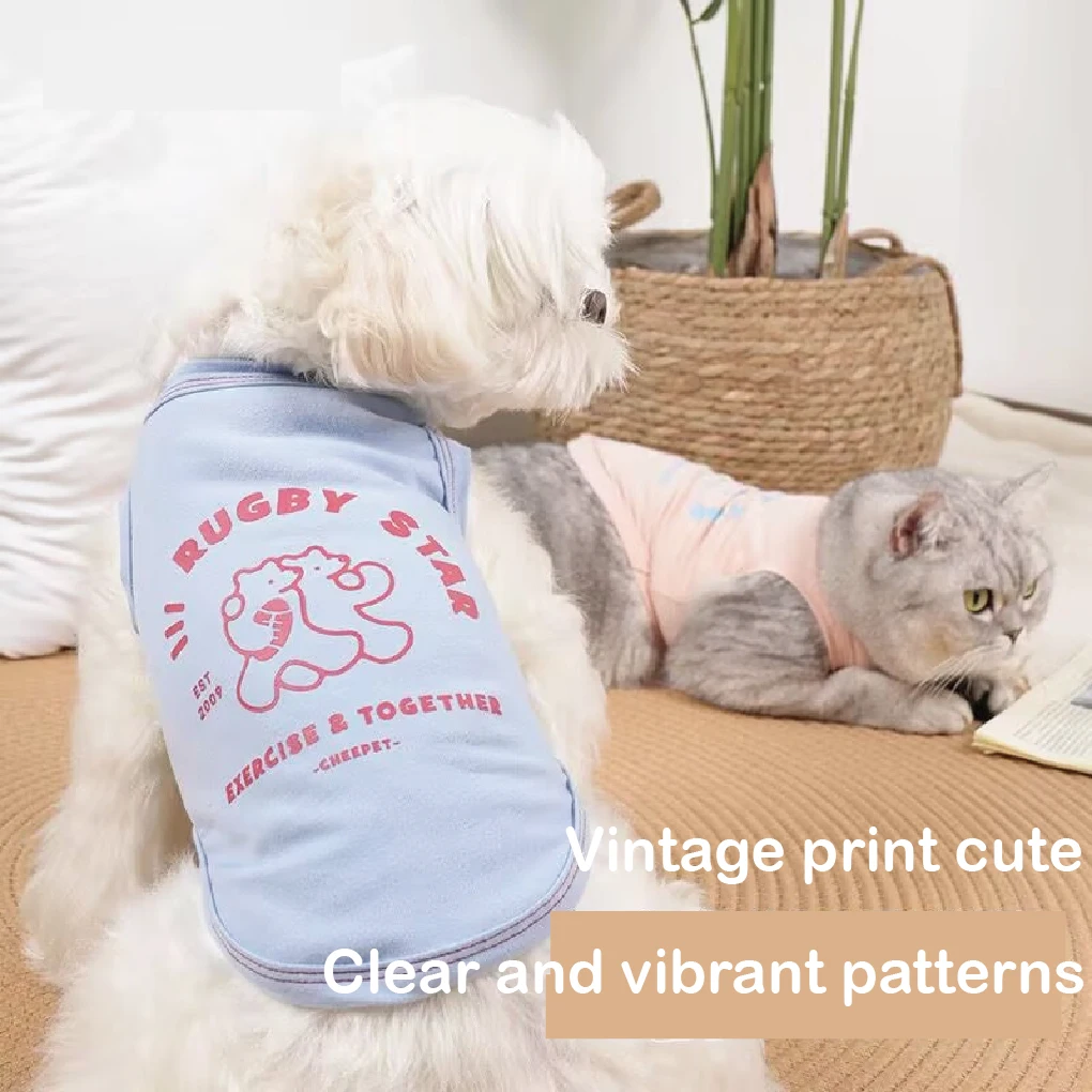 

Летний жилет для домашних животных, тонкая одежда для щенков, без рукавов с принтом на спине, дышащая двуногая одежда для собак, маленькие и средние собаки