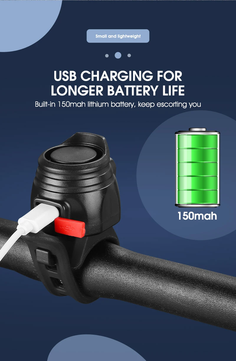 WEST BIKING Fahrrad-Elektroklingel USB-Lade-Lautsprecher Sicherheitswarnalarmhorn MTB Rennrad Lenkerhorn Fahrradzubehör – Detail 8