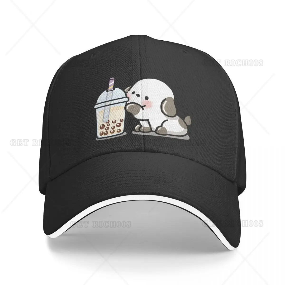 

Little Puppy Loves Boba Tea! Baseball Cap Bobble Hat Fishing Cap Men Caps Women Girls Summer Autumn Sun Visor