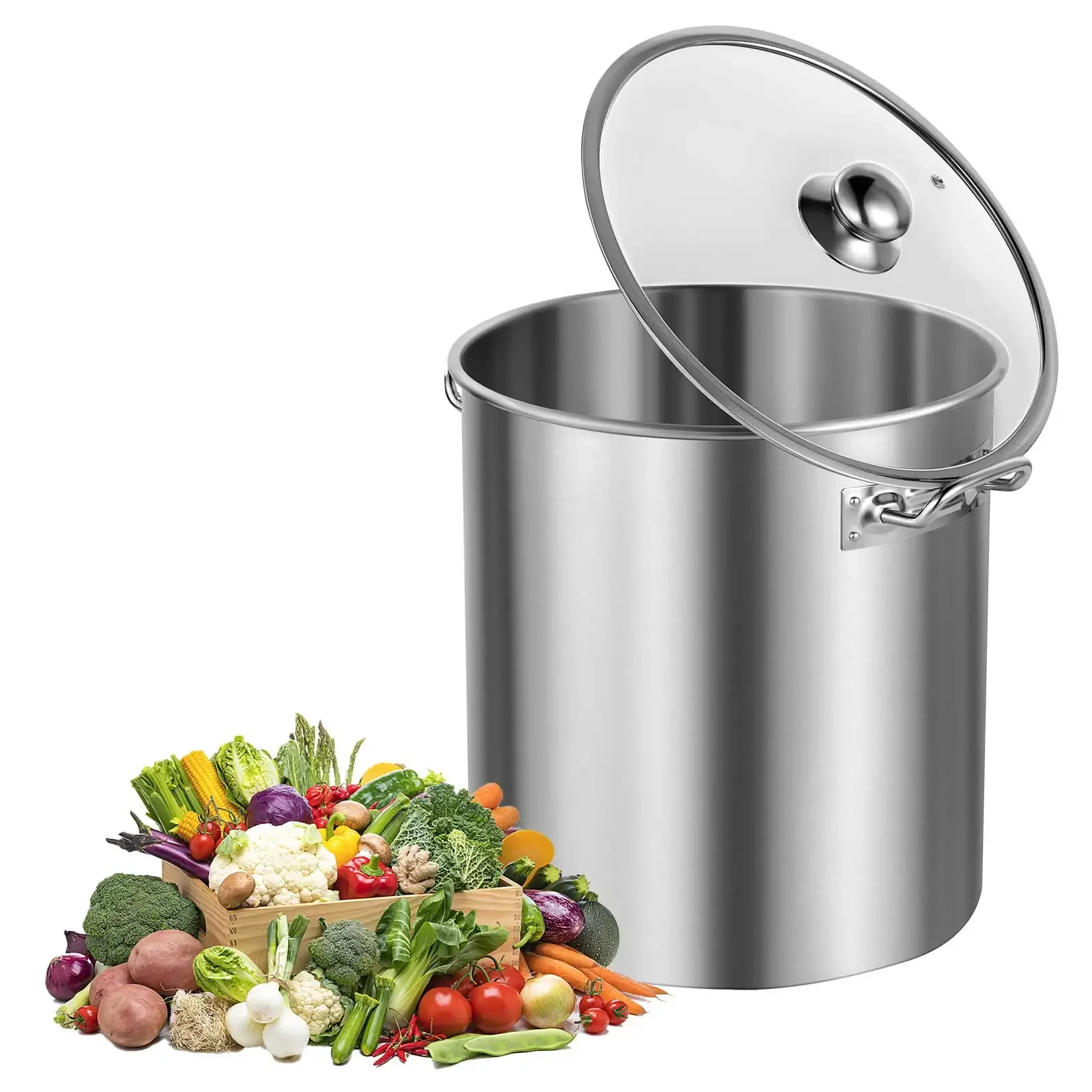 

24 Quart Capacity, Stainless Steel Cookware with Lid, Handle, and Sanding Treatment, Ideal for Steaming, Boiling, or Frying,