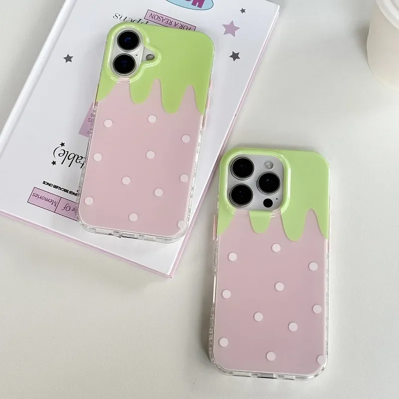 Funda de silicona rosa con lunares de fresa, lujosa y a prueba de golpes para iPhone 17 AIR 16 15 14 13 12 11 Pro MAX Plus, estilo Y2K 5