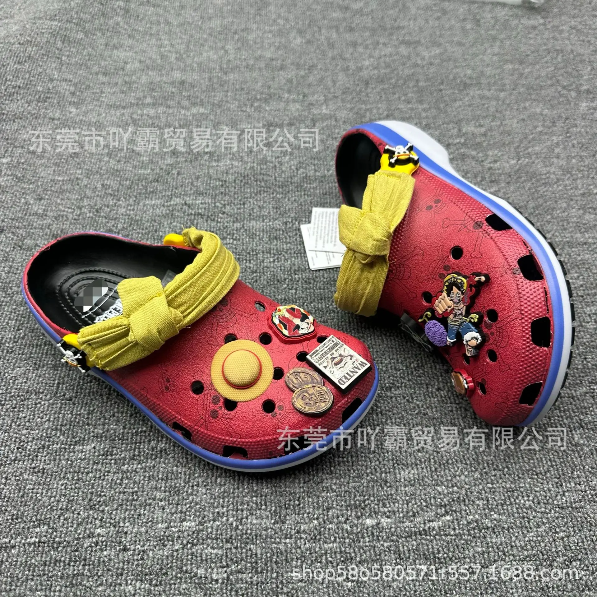 one-piece-monkey-d-luffy-themed-clogs-eva-hole-slippers-with-3d-anime-charms-woven-fabric-strap-non-slip-sandals-for-daily-shoes