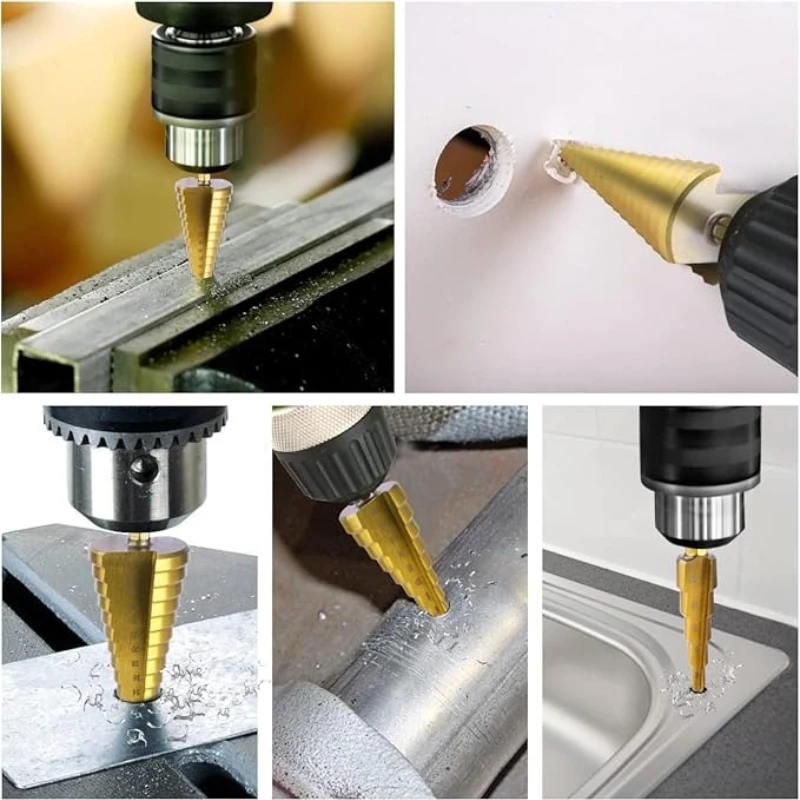 HSS Titan-Stahl Stufenbohrer-Set 4-32mm Hochgeschwindigkeits-Beschichteter Kegelbohrer-Set mit Sechskantschaft für Kunststoff, Holz und Metall – Detail 5