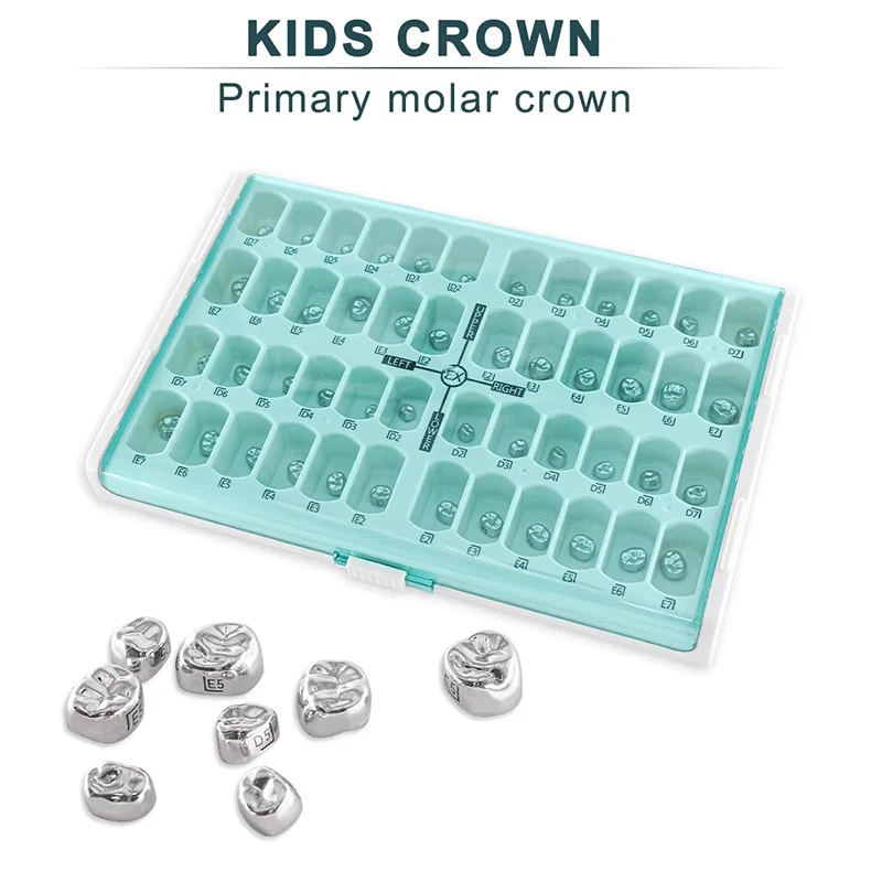 

48pcs/Box Dental Kid Crowns Preformed Metal Crown Stainless Steel Temporary Primary Molar Stainless Steel Dentistry Materials