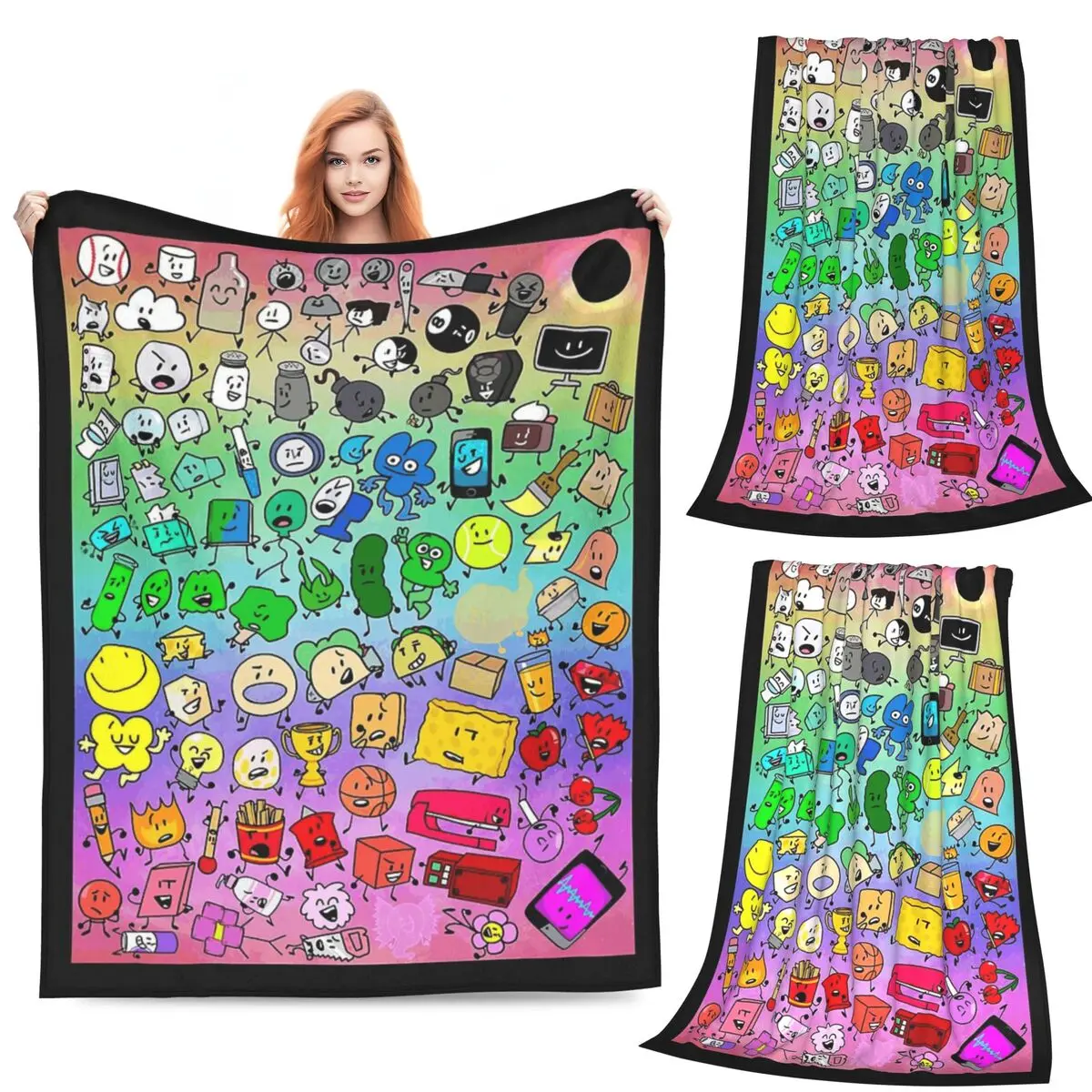 

BFDI Inanimate Insanity все персонажи (Радуга) одеяло фланелевые пледы для дома спальня уличные пледы покрывало одеяло