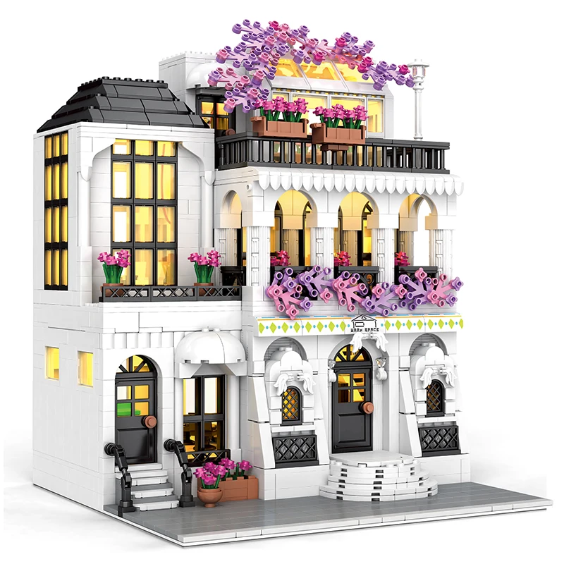 MOC Creative European Architecture Building Blocks Garden Hotel Flower Street Villa Street View Bricks Ideas Toy For Friend Gift