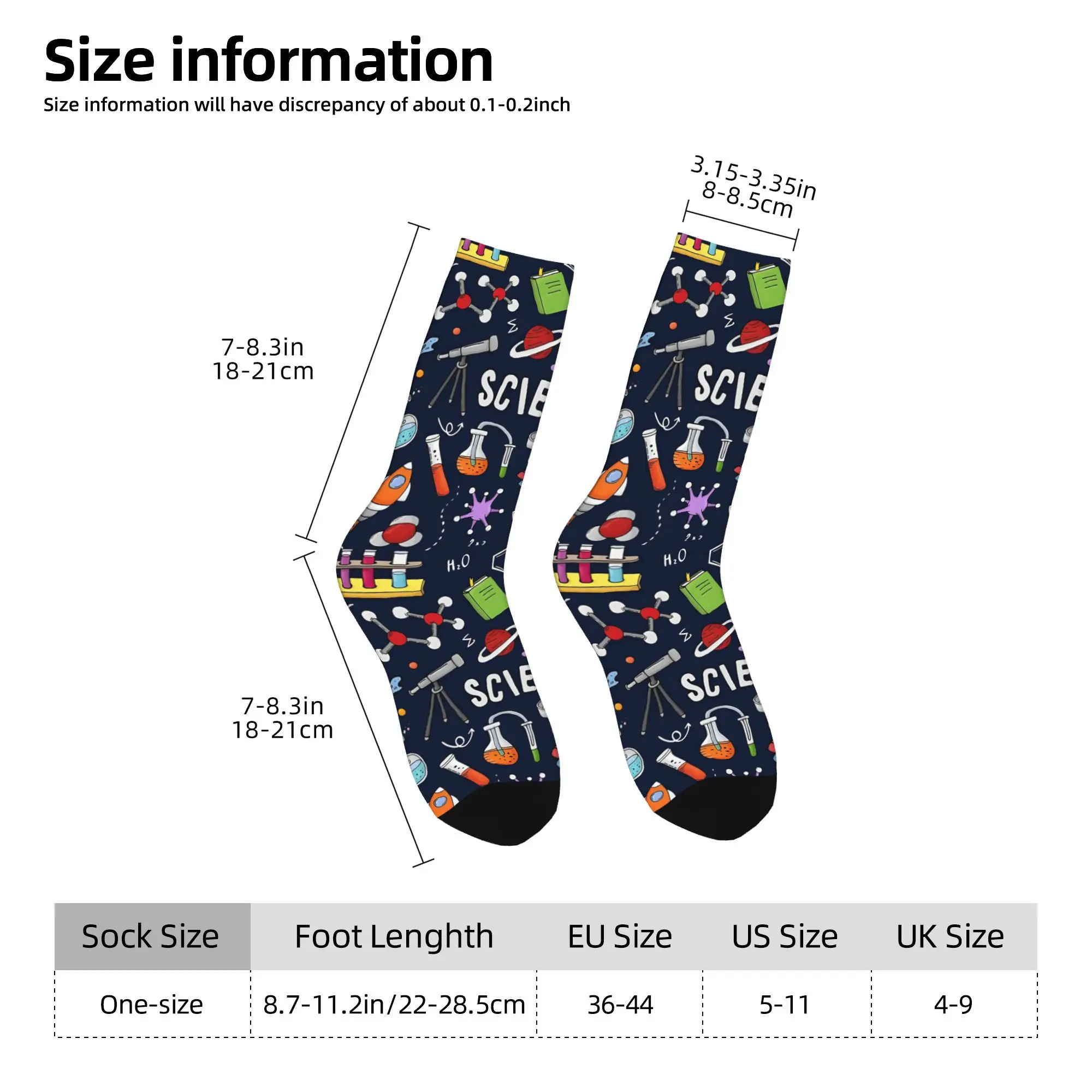 1pc Amazing Science Printed Men's Socks  Novelty Hip Hop Harajuku Pattern Crew Sock Casual Gift
