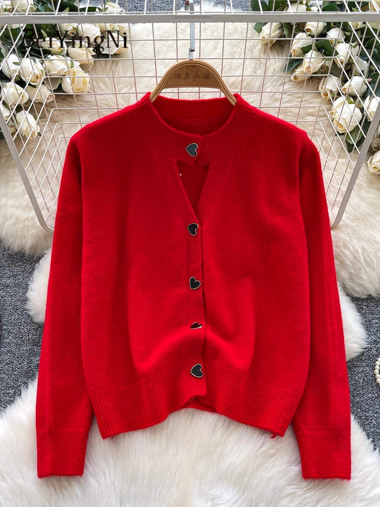 베이잉니 핫스위트 여성용 가디건 시니어 클래시 O넥 싱글 브레스티드 니트웨어 스웨터 여성용 플레인 핑크 그린 탑 아우터웨어