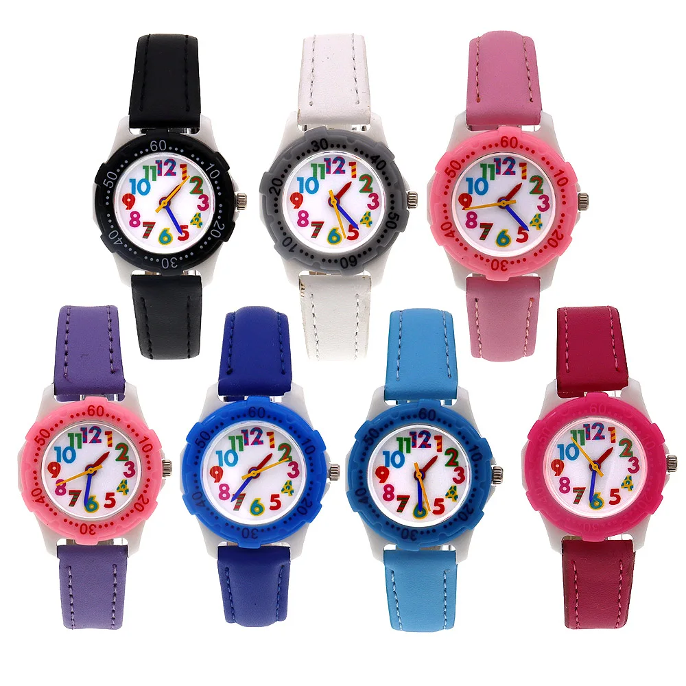 7 Buah Jam Tangan Anak Dial Warna-warni Lot Jam Tangan Anak Uniseks Casing Plastik 28Mm untuk Anak Perempuan dan Laki-laki