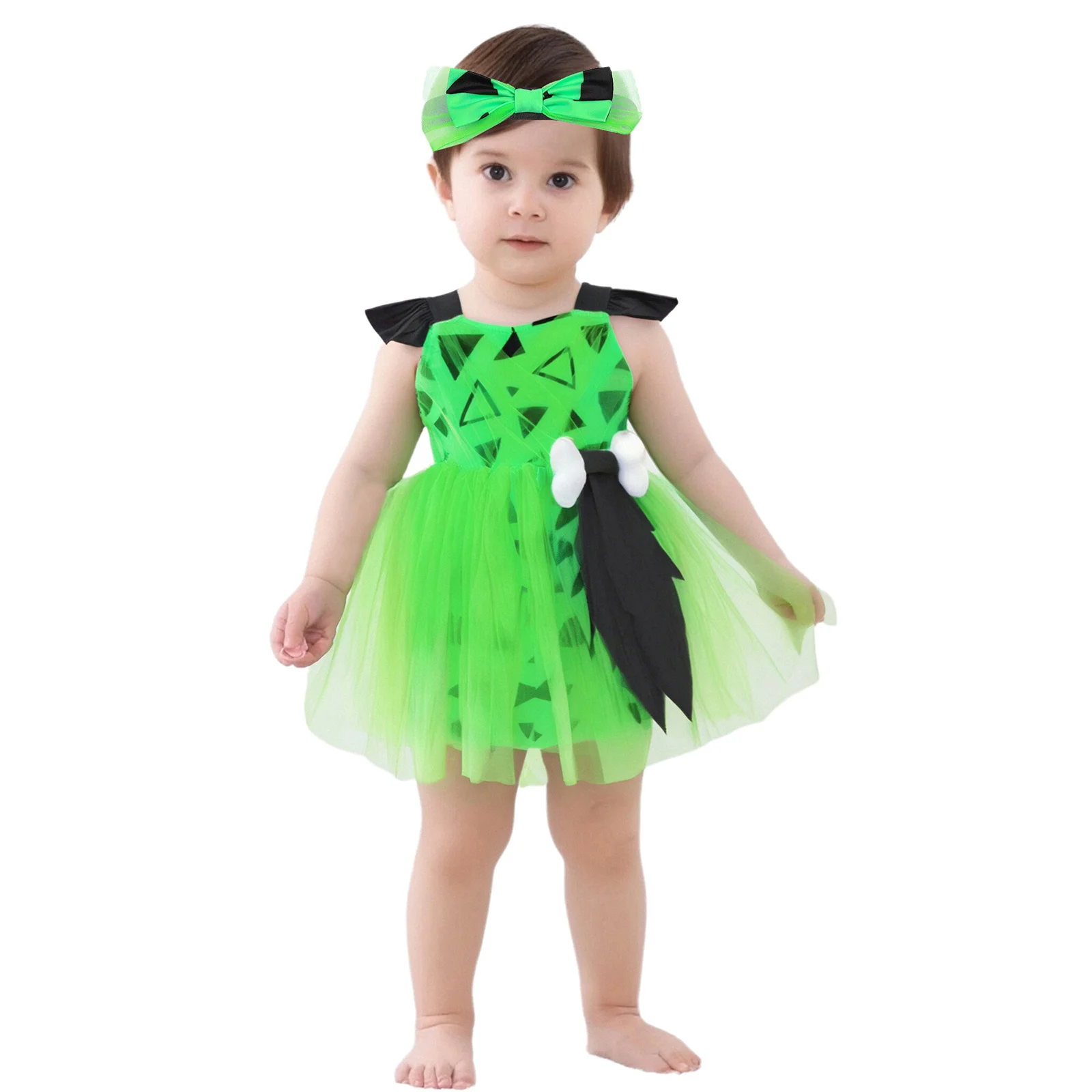 

Костюм пещерного человека для маленьких девочек, 3D декор из кости, сетчатое платье с повязкой на голову, Хэллоуин, карнавал, крестообразный камень, Cavegirl Hominid, одежда для косплея