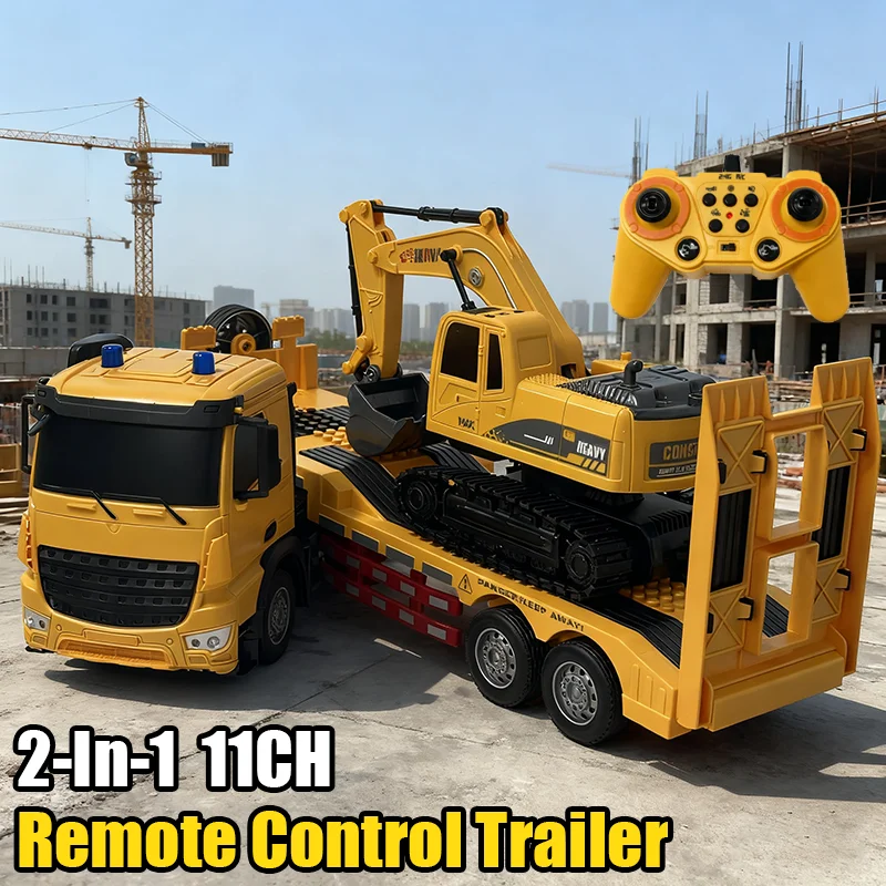 

2 в 1 11-канальный автомобиль с дистанционным управлением, радиоуправляемый прицеп, плоские грузовики, комбинированный грузовик, набор с экскаватором, инженерный автомобиль, 2,4G, рождественские подарки