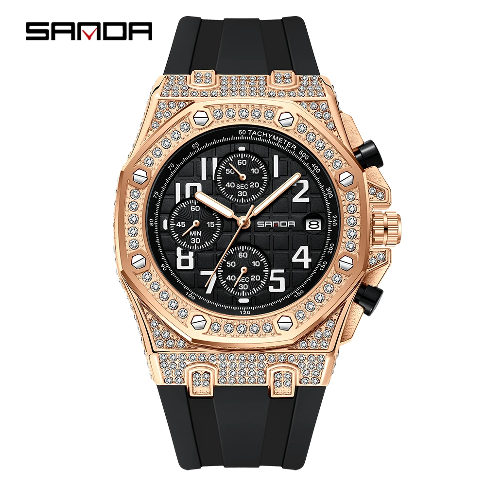

SANDA Brand 7026 Luxuy Fashion Stopwatch Quartz Wristwatch Waterproof Octagonal Dial Design Date Noctilucent Men Watch