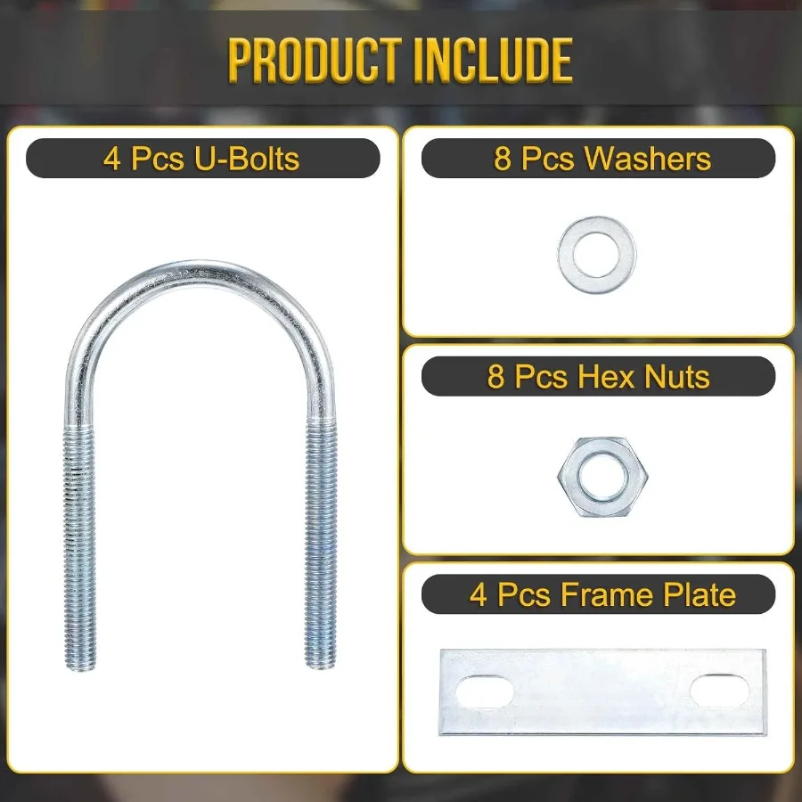 M8x50x100mm Bulloni a U Kit rotondo 4 Set Kit UBolt in acciaio al carbonio con dadi Piastra telaio Washe Buono per rimorchio per tubi Foglia automobilistica Spr