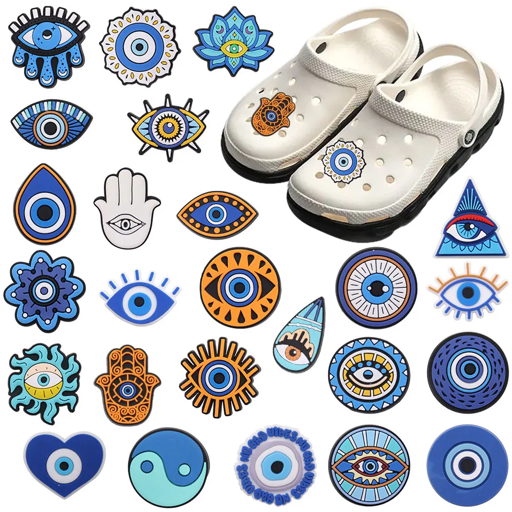 

1-25pcs Mix Triangle Blue Eyes Cool Shoes Charms DIY Children Clogs Aceessories Fit Buckle Decorate Holiday Gift