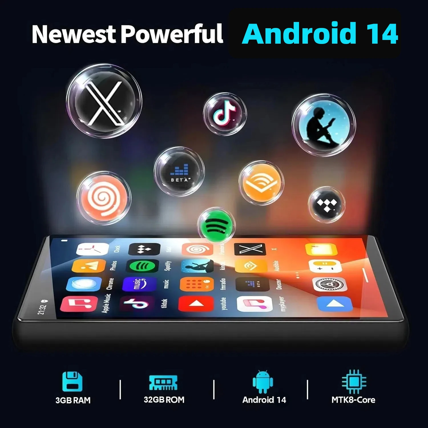 Bluetooth および WiFi 付き MP3 プレーヤー、32GB-320GB 音楽プレーヤー、1080P Android 14.0 MP4 プレーヤー最大 512GB