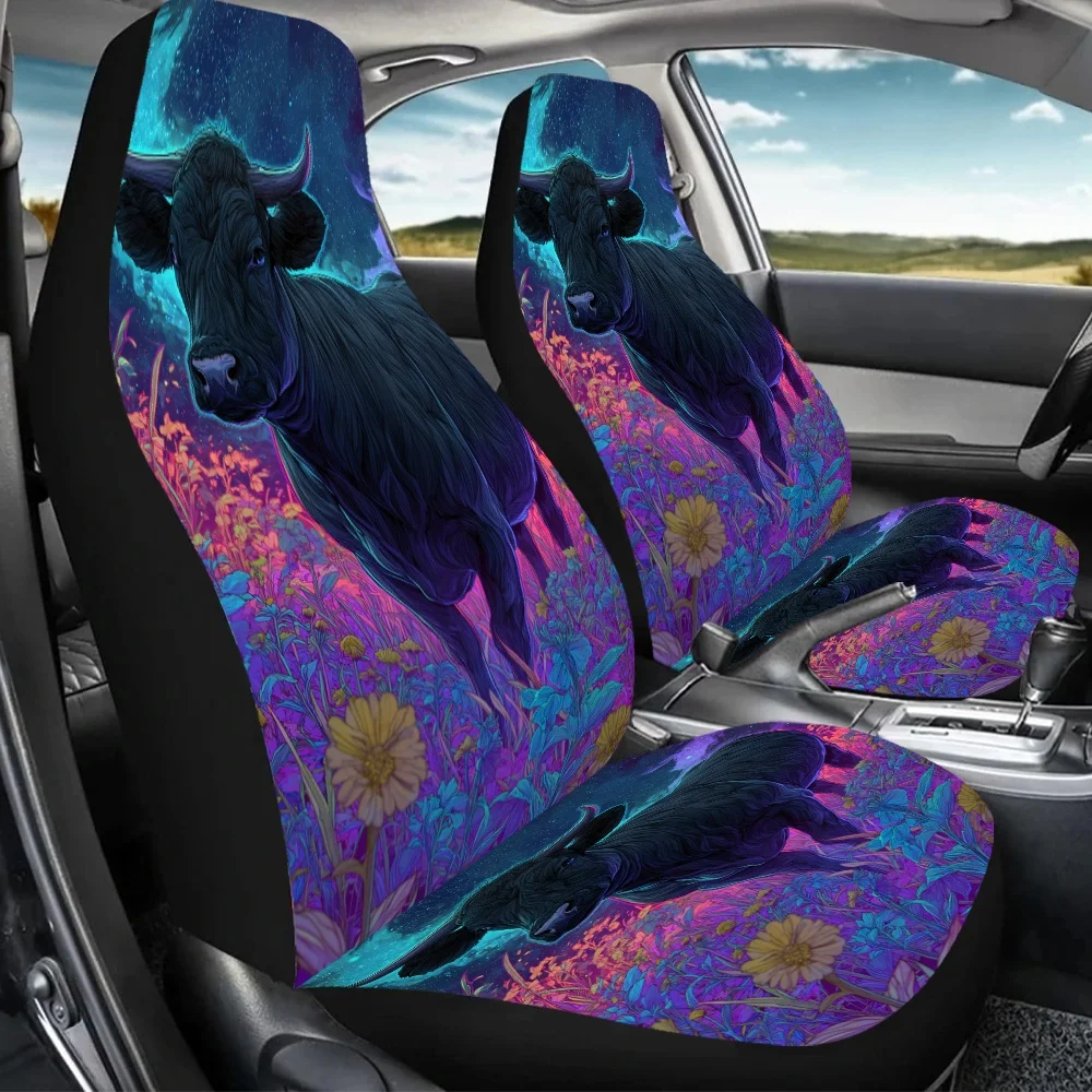 Set Of 2 Cosmic Cow Fantasy Print Car Seat Covers Suitable For All, Ideal Car Additions For Women, Universal Front Seat Protecto
