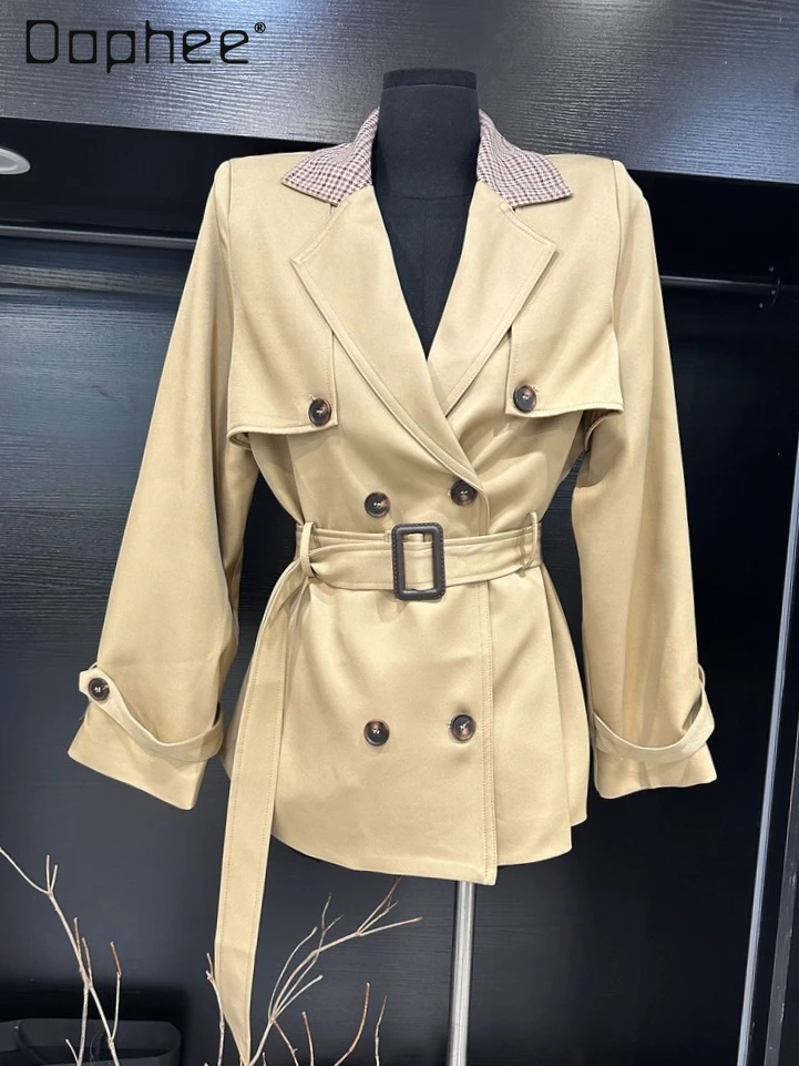 

Korean Chic Loose Plaid Lapel Double-Breasted Patchwork Slim Trench Coat Autumn New Commuting Style Suit Collar Trench Coats